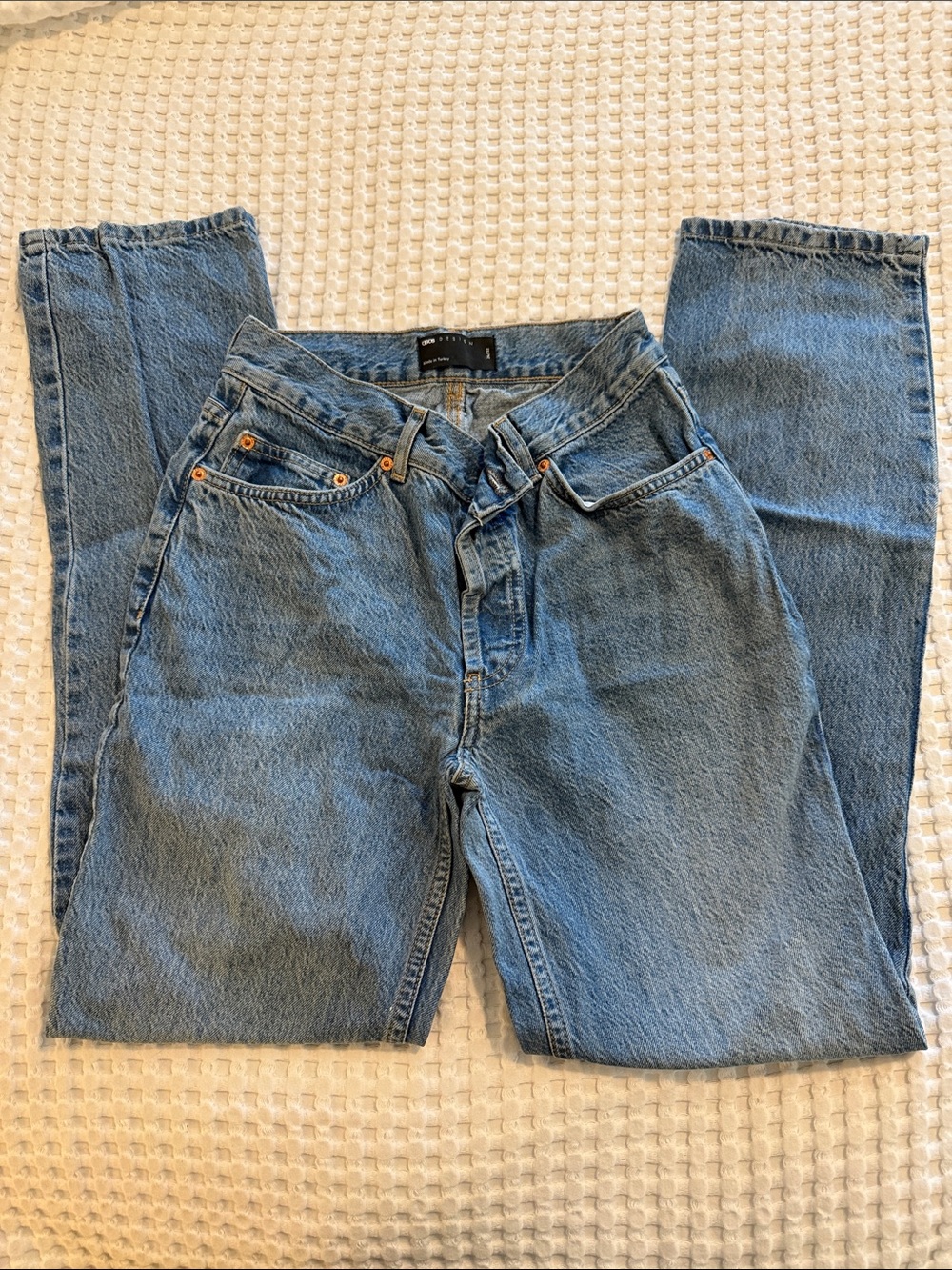 ASOS DESIGN 100% Cotton High Rise Straight Leg Jeans | Light Wash | 26x32